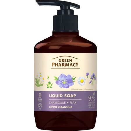 Green Pharmacy Liquid Soap Chamomile & Flax Gentle Cleansing Jabón de manos proporciona una limpieza suave y cuida la piel 460 ml