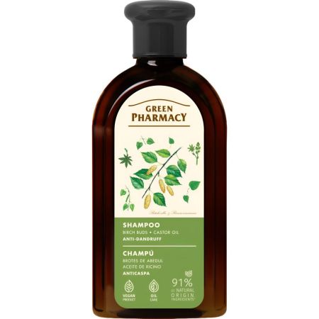 Green Pharmacy Brotes De Abedul Y Aceite De Ricino Champú Champú anticaspa nutre alivia picor y descamación del cuero cabelludo fortaleciendo rizos 350 ml