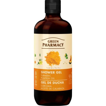 Green Pharmacy Cúrcuma Aceite Calabaza Gel De Ducha Gel de ducha vegano hidratante protector y antibacteriano aporta nutrientes y elasticidad 500 ml