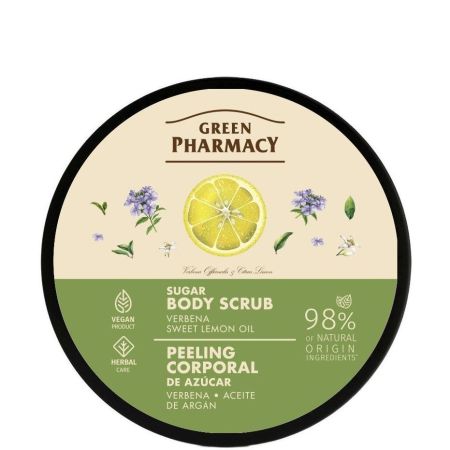 Green Pharmacy Verbena Aceite De Limón Dulce Peeling Corporal De Azúcar Exfoliante corporal vegano elimina células muertas y exceso de sebo reduciendo celutitis 200 ml