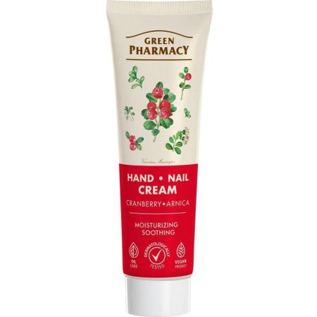 Green Pharmacy Hand Nail Cream Cranberry Arnica Crema de manos y uñas vegana nutre previene el envejecimiento y mejora la elasticidad 100 ml