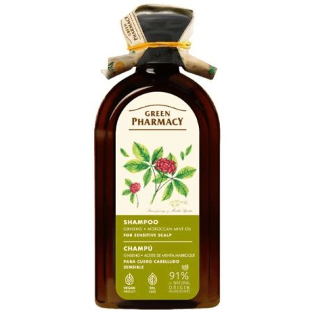 Green Pharmacy Ginseng Champú Champú vegano previene la caída y regula las glándulas sebáceas para cabello sensible 350 ml