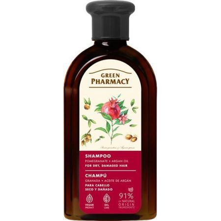 Green Pharmacy Aceite De Argán Y Granada Champú Champú fortalece regenera y calma las irritaciones y picores para cabello seco apagado o dañado 350 ml