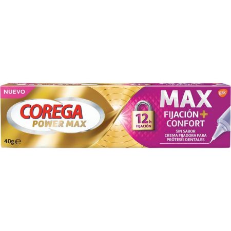 Corega Power Max Max Fijación + Confort Crema Fijadora Crema fijadora sin sabor para prótesis dentales máxima fijación 40 gr