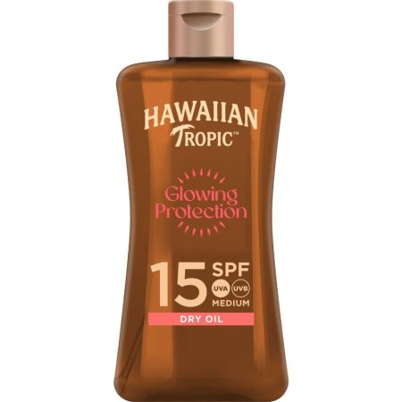 Hawaiian Tropic Glowing Protection Dy Oil Spf 15 Aceite solar bronceador de fácil aplicación para piel ultrasuave hidratada y brillante 100 ml