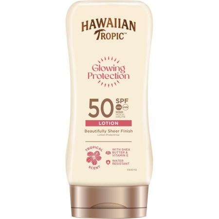 Hawaiian Tropic Glowing Protection Lotion Spf 50 Loción solar corporal de textura ultraligera y no grasa resistente para una piel radiante