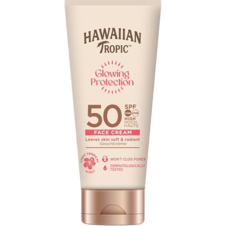 Hawaiian Tropic Glowing Protection Face Cream Spf 50 Crema solar facial vegana protege contra el envejecimiento de la piel sin dejar residuos grasos 50 ml