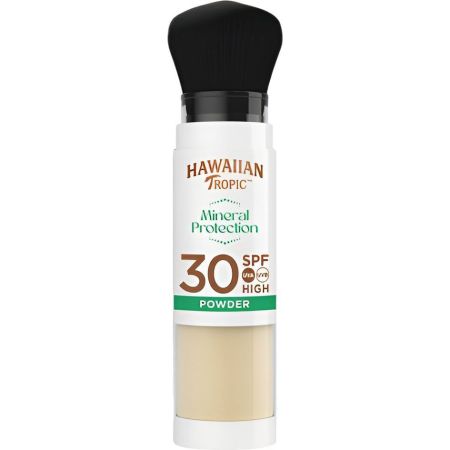 Hawaiian Tropic Mineral Protection Powder Spf 30 Brocha de maquillaje con color y protección perfecto para llevarlo siempre contigo