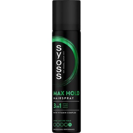 Syoss Max Hold Hairspray 3in1 Nº5 Laca fijadora extrafuerte cuida y repara eliminandose facilmente al cepillar el cabello 75 ml