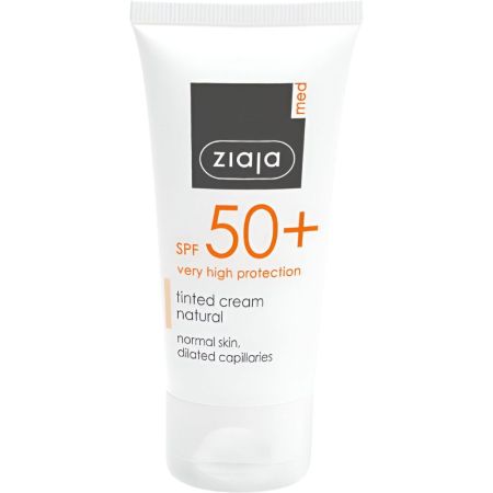 Ziaja Med Crema Facial Con Color Natural Spf 50+ Crema vegana hidratante con color iguala el tono cubre imperfecciones restaura el brillo y previene de quemaduras 50 ml