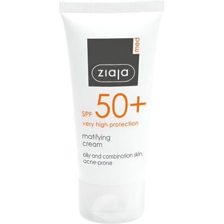 Ziaja Med Crema Facial Matificante Spf 50+ Crema vegana matificante hidratante absorbe exceso de sebo y previene quemaduras solares 50 ml