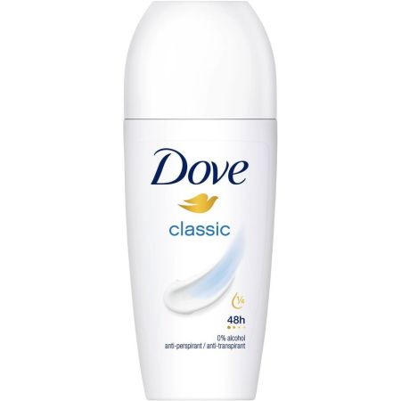 Dove Classic Desodorante Roll-On Desodorante invisible antitranspirable con fragancia neutra y suave 48 horas 50 ml