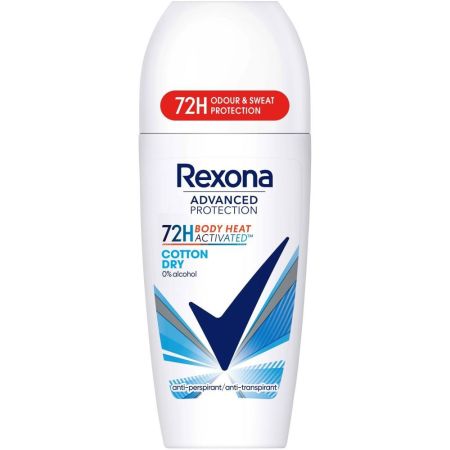 Rexona Advanced Protection Cotton Dry Desodorante Roll-On Desodorante  0% alcohol antitranspirante ofrece protección avanzada  72 horas 50 ml