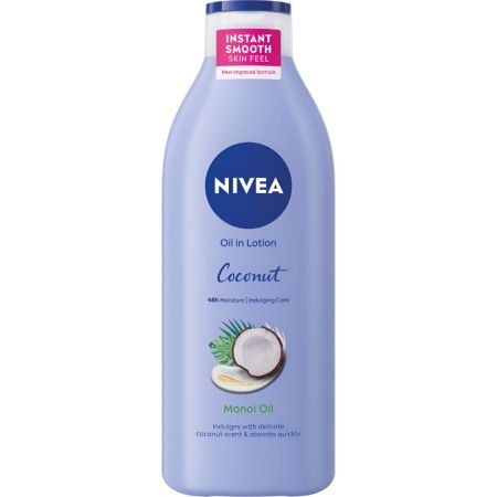 Nivea Coconut Monoi Oil In Lotion Aceite en loción de rápida absorción ofrece 24 horas de hidratación con aroma tropical