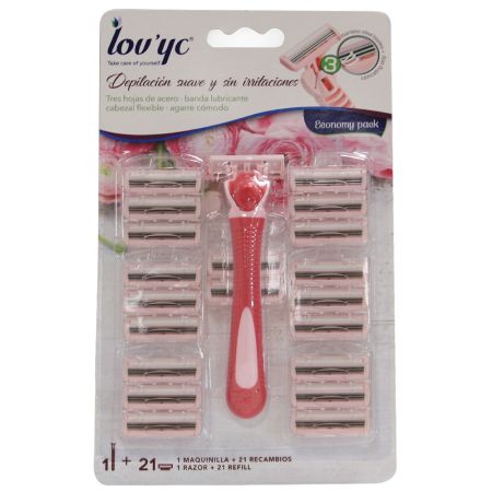 Lov'Yc Maquinilla Depilación Suave Set Maquinilla para una depilación suave y sin irritaciones + 21 recambios