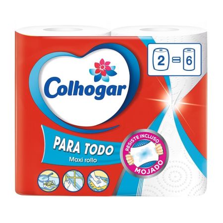 Colhogar Papel De Cocina Para Todo Rollo de cocina ideal para absorber secar y limpiar resiste incluso mojado 2 uds