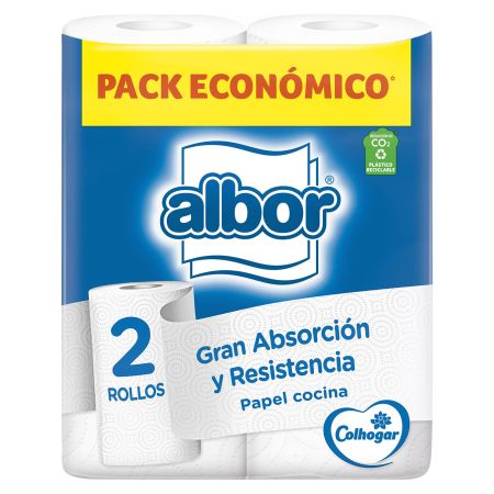 Albor Gran Abosrción Y Resistencia Papel Cocina Pack Económico Rollo cocina 2 capas 2 rollos