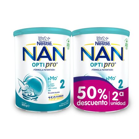 Nestle Leche De Continuación Nan Optipro 2 Duplo Formato Especial Leche de continuación sin aceite de palma crece sano y fuerte a partir de 6 meses 2x800 gr