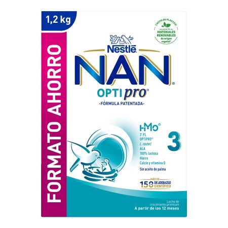 Nestle Leche De Crecimiento Nan Optipro 3 Formato Ahorro Leche en polvo sin azúcares añadidos ni aceite de palma a partir de 12 meses 1200 gr