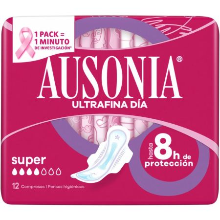 Ausonia Ultrafina Super Compresas Compresas con alas hasta 8 horas de protección capturan y neutralizan el olor 12 uds