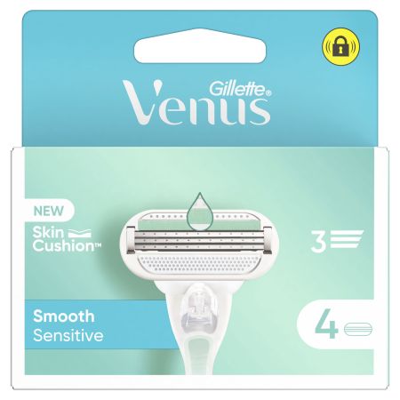 Gillette Venus Smooth Sensitive Maquinilla De Afeitar Recambio Maquinilla de afeitar depilación suave y apurada acabado perfecto 4 uds