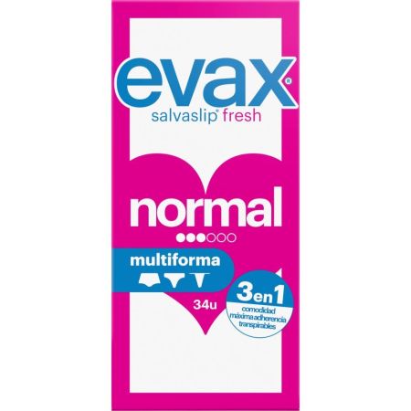 Evax Normal Multiforma Salvaslip Fresh 3en1 Protegeslip con laterales flexibles se adapta a todos los tipos de ropa interior femenina 34 uds