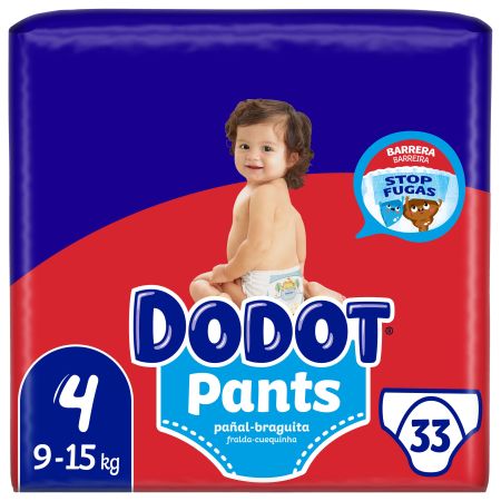 Dodot Pants Pañal-Braguita 9-15 Kg Talla 4 Pants antifugas ultraabsorbente con cintura elástica y ajuste 350º  hasta 12 horas de protección 33 uds