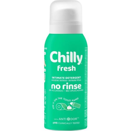 Chilly Espuma De Higiene Íntima Fresh Espuma de higiene íntima sin aclarado ofrece sensación de frescura y confort insuperable 100 ml