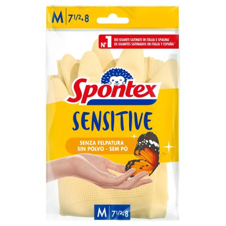 Spontex Guantes Sensitive Talla M 7 1/2·8 Guantes de látex natural con una parte interior satinada extremadamente suaves 2 uds