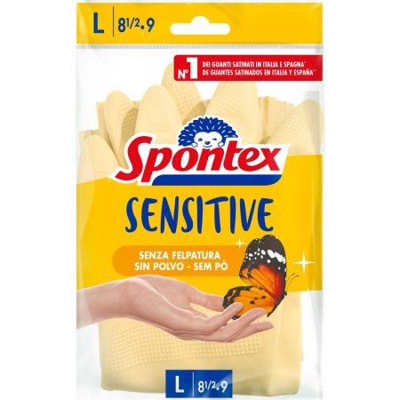 Spontex Guantes Sensitive Talla L 8 1/2·9 Guantes de látex natural con una parte interior satinada extremadamente suaves 2 uds