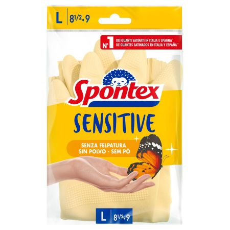 Spontex Guantes Sensitive Talla L 8 1/2·9 Guantes de látex natural con una parte interior satinada extremadamente suaves 2 uds