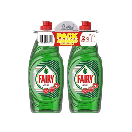 Fairy Lavavajillas Ultra Poder Duplo Pack Ahorro Lavavajillas a mano antigrasa para una limpieza rápida y sin esfuerzo 2x650 ml