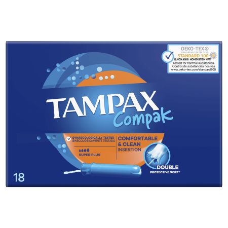 Tampax Tampones Compak Super Plus Tampones con aplicador de plástico 18 uds