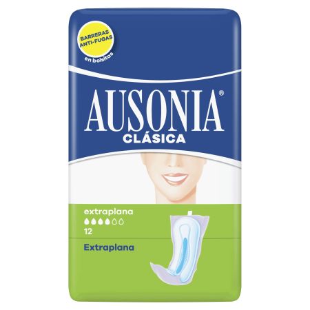 Ausonia Compresas Clásica Extraplana Compresa antifugas de rápida absorción 12 uds