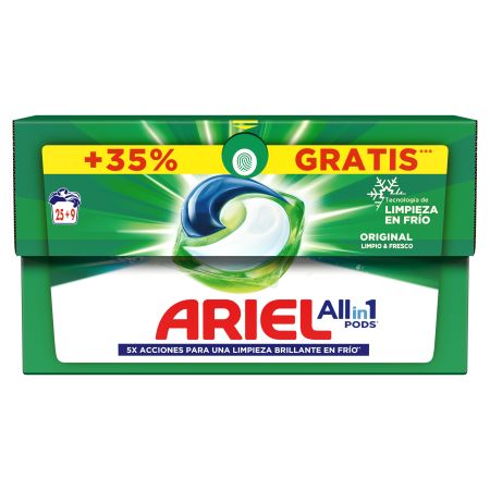 Ariel Detergente All In 1 Pods Formato Especial Detergente en cápsulas con tecnología de limpieza en frío quitamanchas e ilumina 34 uds