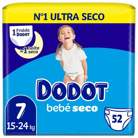 Dodot Pañales Bebé-Seco 15-24 Kg Talla 7 Pañal suave antifugas y ajuste cómodo hasta 12 horas de protección 52 uds