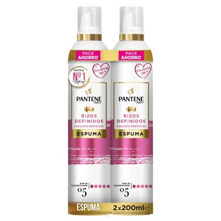 Pantene Pro-V Rizos Definidos Espuma Nº05  Duplo Pack Ahorro Espuma nutritiva con protección del calor para uno rizos definidos 2x200 ml