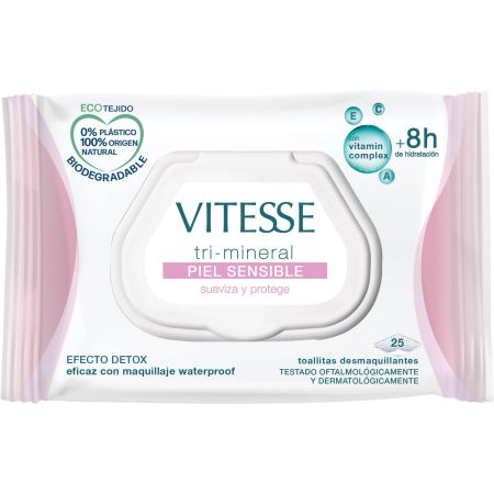 Vitesse Tri-Mineral Toallitas Desmaquillantes Toallitas desmaquillantes biodegradables suavizan y protegen 25 uds