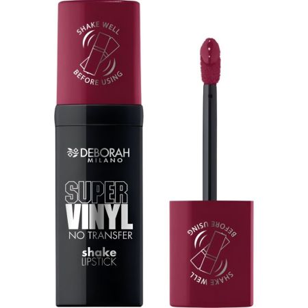 Deborah Milano Super Vinyl Shake Lipstick Barra de labios efecto vinilo resistente al agua ofrece color ultrapigmentado hasta 16 horas