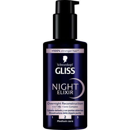 Gliss Night Elixir Overnight Reconstruction Sérum capilar repara sin apelmazar reduciendo un 97% las puntas abiertas para cabello dañado o seco 100 ml