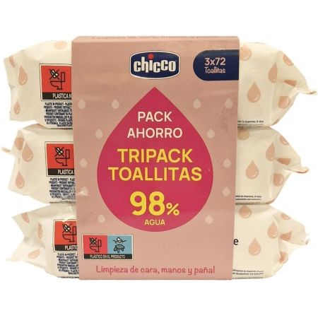 Chicco Tripack Toallitas Pack Ahorro Toallitas sin perfume ofrecen una limpieza suave en la piel ideal desde el nacimiento 3x72 uds