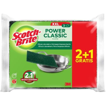 Scotch Brite Estropajo Classic Scrub Pad Xxl Formato Especial Estropajo gigante elimina la grasa y los restos de comida incrustados de ollas y sartenes 3 uds