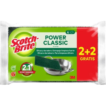 Scotch Brite Estropajo Classic Scrub Pad Formato Especial Estropajo ideal para eliminar la grasa y los restos de comida incrustados de ollas y sartenes 4 uds