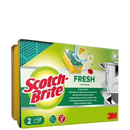 Scotch Brite Estropajo Fresh Scrub Sponge Estropajo limpieza fuerte para la vajilla sin que quede comida atrapada en el estropajo 2 uds