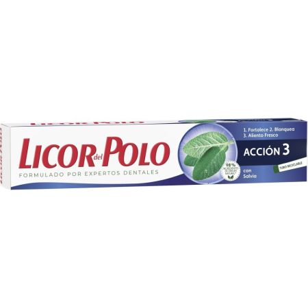 Licor Del Polo Pasta De Dientes Acción 3 Pasta de dientes fortalece blanquea y mantiene el aliento fresco con salvia 75 ml