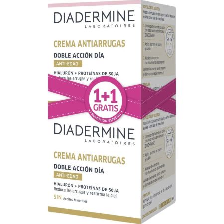 Diadermine Crema Antiarrugas Doble Acción Día Duplo Formato Especial Crema de día antiarrugas y antiedad reafirma el contorno del rostro 2x50 ml