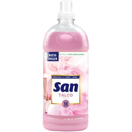 San Suavizante Talco Rosa Suavizante concentrado ofrece gran limpieza con fragancia de esencias florales