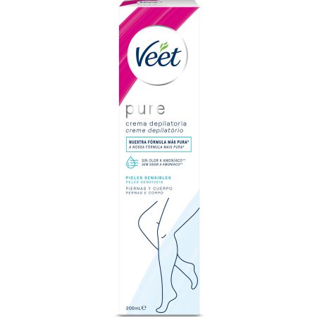 Veet Pure Crema Depilatoria Crema depilatoria sin olor a amoníaco para piel sensible 200 ml