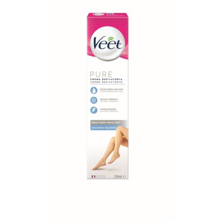 Veet Pure Crema Depilatoria Crema depilatoria sin olor a amoníaco para piel sensible 200 ml