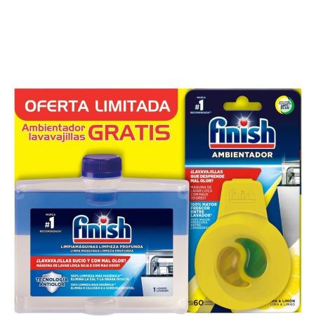 Finish Limpiamáquinas Doble Acción + Ambientador Oferta Limitada Pack regalo para limpiar grasa y cal y eliminar los olores del lavavajillas